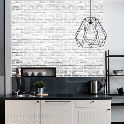 3ft x 30ft 3D Brick Stone Wallpaper Vinyl Film Sticker Gray White 36" x 360" - Image 1 of 4