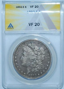 1892 S ANACS VF20 Morgan Silver Dollar - Picture 1 of 2