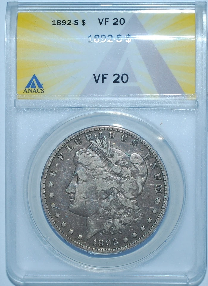 1892 S ANACS VF20 Morgan Silver Dollar - Image 1 of 2