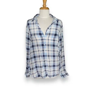 EQUIPTMENT Femme Seide blau kariert Damen Bluse Knopfleiste Tasche Größe L - Bild 1 von 10