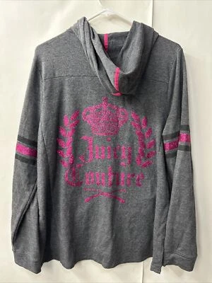 Juicy Couture Gray Pink Sparkly Hoodie Zip Up pullover Size XL - Image 1 of 4