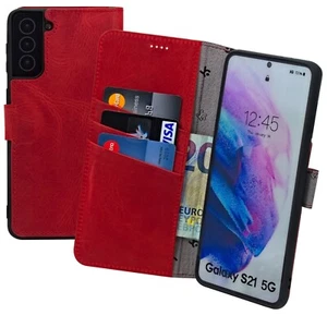 Custodia per Samsung Galaxy S21 5G A Libro IN Pelle Protettiva Anticato Rosso - Foto 1 di 9