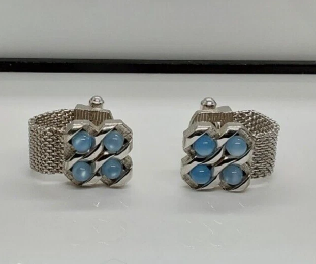 Gemelos de malla acrílica termoestables azul hielo tono plateado para hombre - uso formal Foto 1 de 4