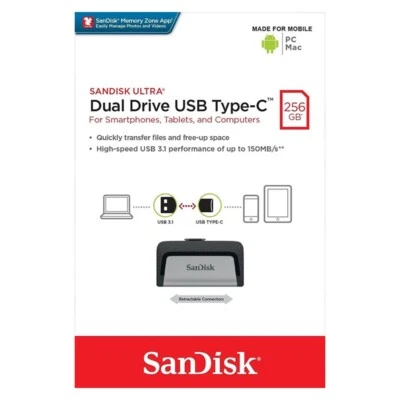SanDisk Ultra 256GB Dual USB 3.1 Type-C Reversible Flash Drive Stick 150MB/s-UK - Image 1 of 4