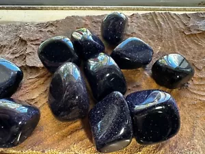 6x Blue Goldstone Tumbled Stone Manmade 20-25mm Reiki Healing Crystal Protection - Picture 1 of 11