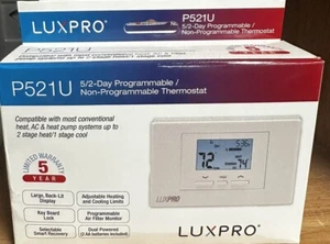 Pro P521U-010 Programmable 5-2 Day Thermostat, 2 Heat, 1 Cool, Batteries Incl... - Picture 1 of 1