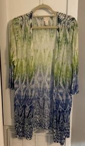Chicos Cardigan Sweater Open Front Lightweight 3/4 Sleeve Size 2/ L Blue Green - Picture 1 of 8