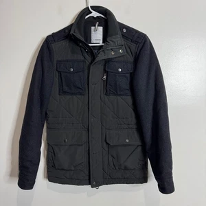 J Lindeberg gesteppte Wollmischung Jacke Herren dunkelgrau Knopf Druckknopftaschen klein - Bild 1 von 6