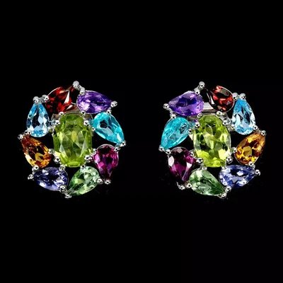 Silver Earrings Peridot Citrine Amethyst Garnet Genuine Gems Solid Sterling - Image 1 of 4