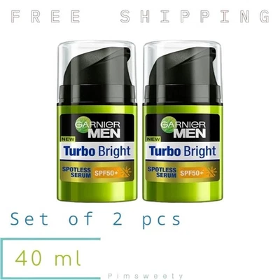Set of 2 pcs X 40 ml Garnier Men Turbo Bright Spotless Serum SPF50+ Skincare NEW - Imagem 1 de 4