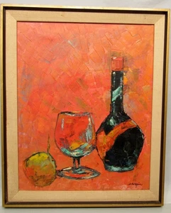 MID CENTURY OIL PAINTING ORANGE BLUE BLACK GREENS-BRIGHT-PROFESSINAL (EZS003139) - Picture 1 of 6