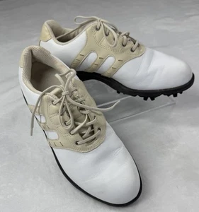 Adidas Damenschuhe Größe US 6,5 Golf weiß Leder hellbraun gestreift Vintage-Look - Bild 1 von 13
