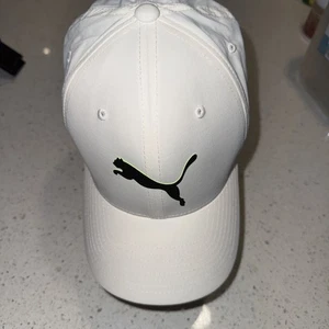 Puma Flex Fit Hat Stretch Fit Cap L-XL - White - Lime Green Neon Logo - Picture 1 of 5
