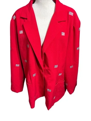 Quacker Factory Jacket Plus 3X Red USA Flag Embroidery Lined Patriotic Political - Image 1 of 4