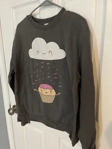 Design By Humans Gray Happy Cloud Sprinkle Rain Cupcake Sweatshirt Women S - Picture 1 of 4