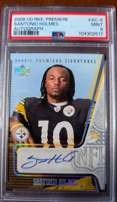 Pop 1 2006 UD 新秀首映圣托尼奥·福尔摩斯签名匹兹堡钢人队 PSA 9 — 第 1/2 张图片