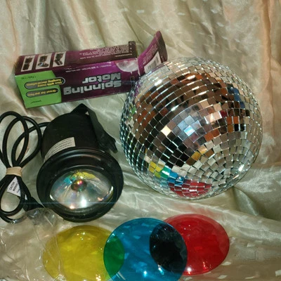 Disco Glass Tile Mirror Ball Vintage Light, Spinner& Light & Multi Color Covers - Image 1 of 4