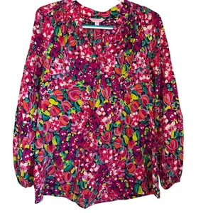 Lilly Pulitzer Womens Size L Elsa Silk Blouse Multicolor Wild Confetti Print - Picture 1 of 8