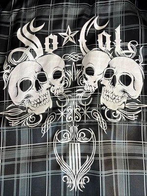 So Cal Black Zip Up Jacket Coat Stars Embroidered Skull Lined Large WARM SWEET - Image 1 of 4