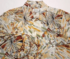 Camisa Grande Funky Vintage Años 70 Rejilla Geométrica Poliéster Hippie Disco - Imagen 1 de 4