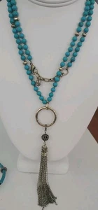 Collar Vintage Borla Imitación Turquesa Cuentas Piedras A7 - Imagen 1 de 3