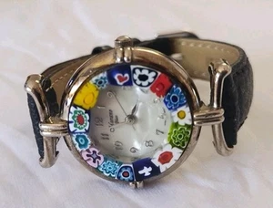 Original Murano Glass Venice Style Millefiori Women's Watch Leather Band - Picture 1 of 4