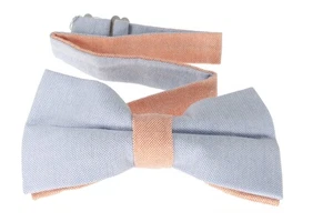 Zweifarbige Herren-Leinenfliege blau & pfirsichfarben vorgebunden verstellbar Fliege Hochzeit - Bild 1 von 2