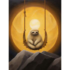 The Lazy Overlord Sloth at Full Moon Abstract Painting Wall Art Print 18X24 In
