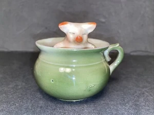 Vintage Deutsche Verkleidung Rosa Schwein Grün Tee Tasse Zahnstocher Halter Porzellan Germany *** - Bild 1 von 14