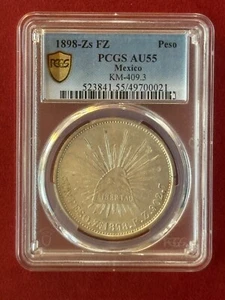 1898 Zs-FZ Un Peso PCGS AU55 • KM#409.3 • Silver Crown • Zacatecas Mint - Picture 1 of 6