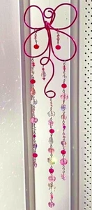 BUTTERFLY SUNCATCHER-PINKS-CRYSTALS-HEARTS, BUTTERFLIES-HANDCRAFTED- #904 - Picture 1 of 3