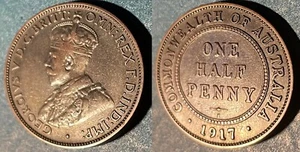 Australia 1917 I ½ Penny - George V KM-22 Bronze XF b #9 - US Seller - Picture 1 of 2