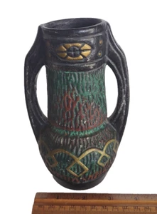 MCM Germany? Signierte Kunstkeramik Sgraffito mattschwarze Vase mit doppeltem Henkel * 6,75 Zoll - Bild 1 von 4