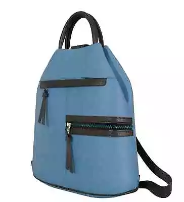 Shopper Freizeit Rucksack Hand Tasche 2in1 Echt Veganes Leder 30606 Blau - Bild 1 von 4