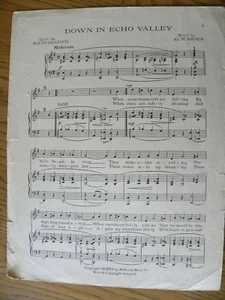 Down In Echo Valley - Vintage Sheet Music - 1920 - Picture 1 of 1