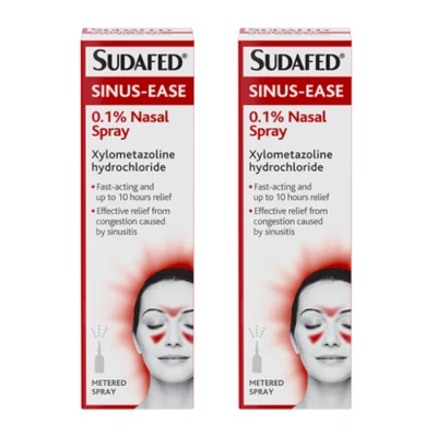2x SUDAFED Sinus Ease Spray - Sinus Relief Fast Acting Spray 0.1% - 15ml