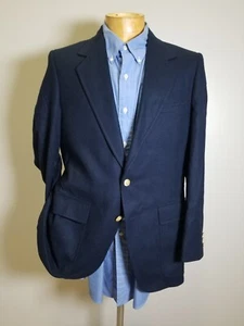 38R NOS Vintage John Weitz Navy Blue Flannel Wool Gold Button Coat Blazer Jacket - Picture 1 of 7