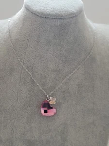 Swarovski Swan Signed Pink Crystal Heart & Butterfly Charm Pendant - Picture 1 of 14