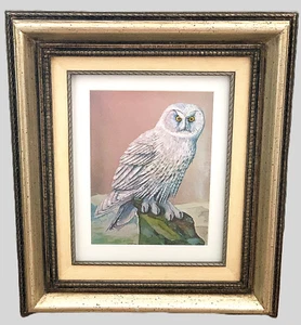 '77 weiße EULE gerahmt MCM Wandbild Metallic Folie Highlights mit Signatur 15x13 Vintage - Bild 1 von 17