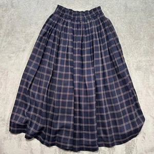 Liz Sport 80's Vintage Navy Blue Plaid Pleated Skirt Small Preppy Academia Midi - Picture 1 of 6