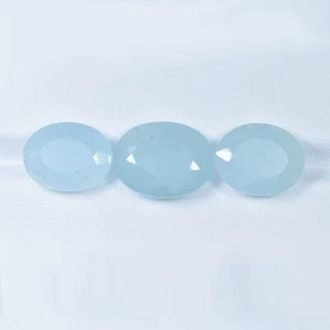 Juego de video ovalado de 3 piezas de aguamarina natural azul aguamarina claro grado opaco de 25,56 quilates - Imagen 1 de 2