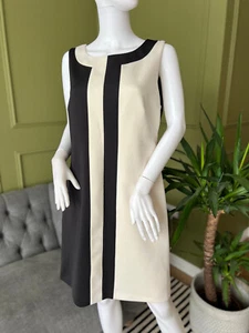 DKNY Womens Dress Black Ivory Shift Smart Casual Work Size UK 12 - Picture 1 of 8