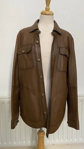 Massimo Dutti men's casual brown leather button jacket size medium - Picture 1 of 7