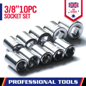 10-Piece Metric Socket Set 3/8" Drive 8MM - 19MM Wrench CRV Mechanic With Rail - Picture 1 of 8