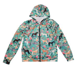 Girls Colored Horse Print Zip Up Hoodie Floral Teal Youth L Equestrian Casual - Picture 1 of 12