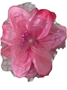 3x3" Pink  Poly Silk Rose Flower Brooch Pin,Corsage,Scarf,Hat,Lapel - Picture 1 of 4