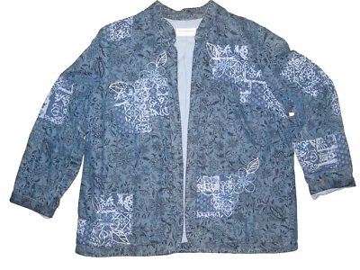 Alfred Dunner Women's Floral Print Blue Denim Jacket with Embellishment 18W - Image 1 of 4