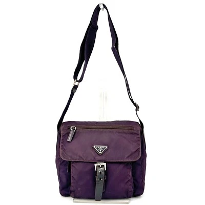 PRADA Tessuto Shoulder Bag Crossbody Nylon Logo Purple Authentic - Image 1 of 4