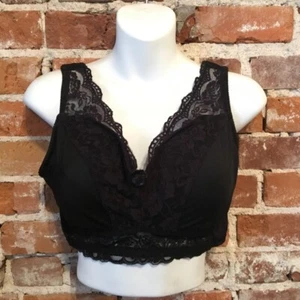 Rhonda Shear Black Pin Up Lace Retro Bra New Removable Pads XL - Picture 1 of 4