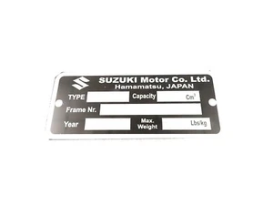 DATA PLATE BLANK FITS TO CLASSIC VINTAGE SUZUKI MOTORS #V450-8 - Picture 1 of 6